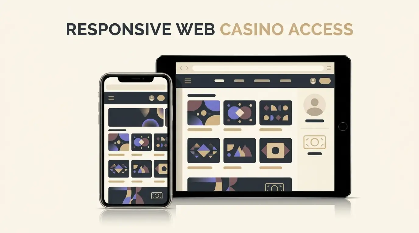 Editorial illustration of a generic mobile casino website displayed on a smartphone and tablet